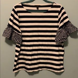 J.Crew Gingham and Striped Ruffle Sleeve Tee